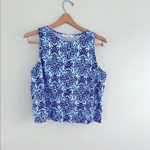 Milly Blue and White Boxy Crop Tank Top